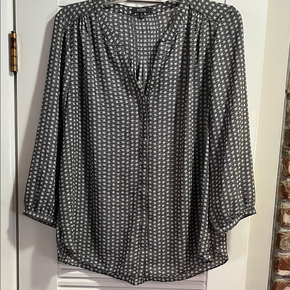 NYDJ Black and White Checkered Blouse